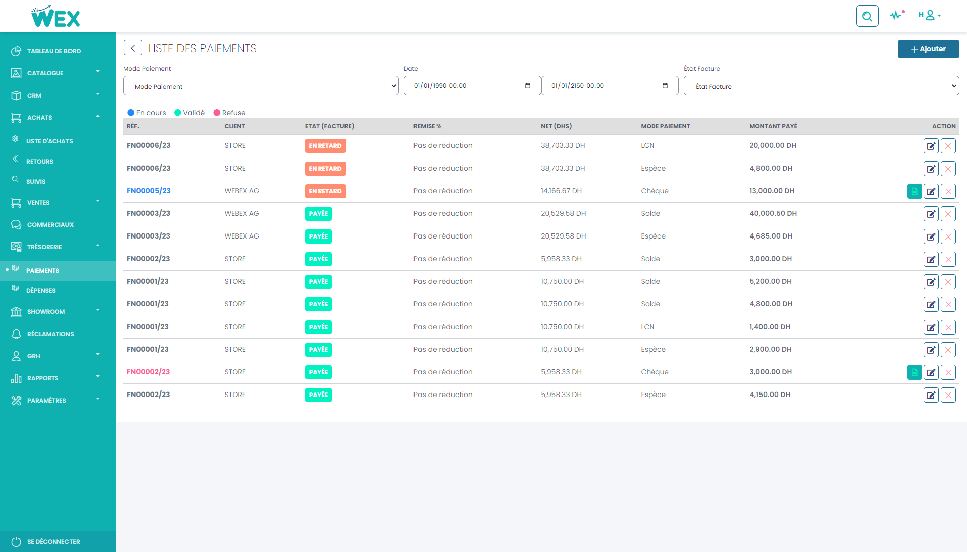 Tresorerie - logiciel gestion commercial wex